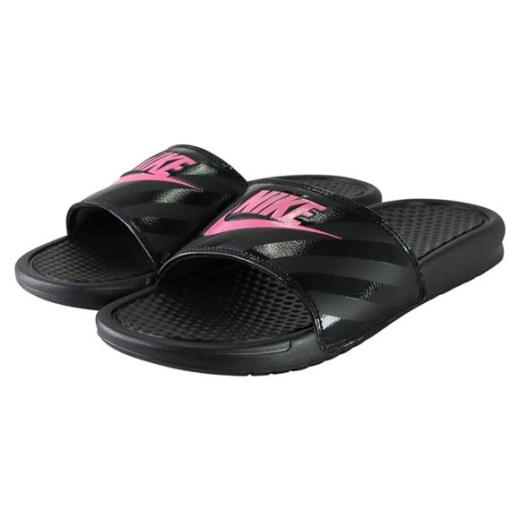 Nike Women's Black Vivid Pink Benassi Just Do It Casual Slide Sandals Size US 10 - Picture 1 of 6